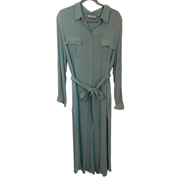 Soft Surroundings Savanna Maxi Shirt Dress Seafoam Green Size 1X Belted Pockets - Picture 1 of 9